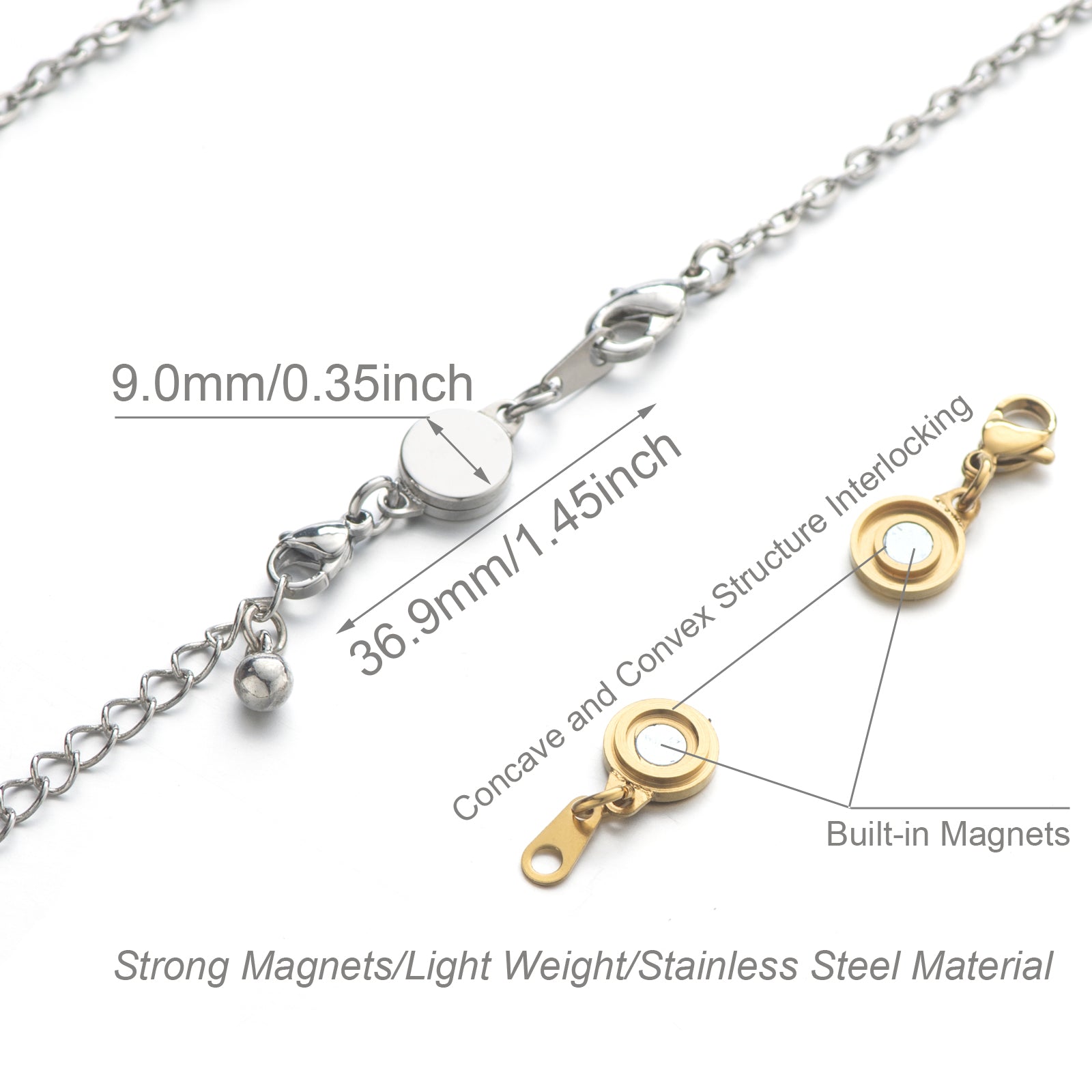 Stainless Steel Locking Magnetic Necklace Clasps and Closures, 18K Gold and Silver Plated Magnetic Clasps for Jewelry Making Gold and Silver