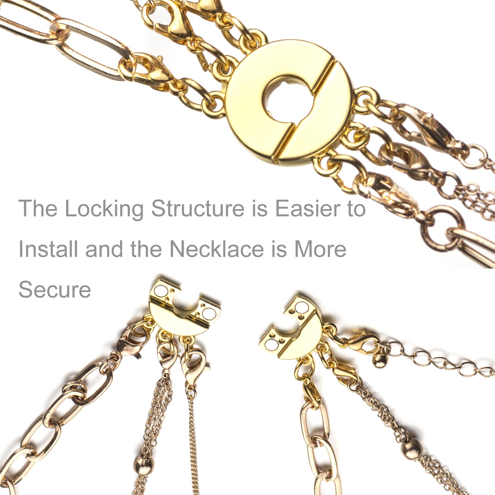 Layered Necklace Clasp, Locking Magnetic Multi Necklace Clasp, Necklace Separator for Layering 3 Strands Silver/Gold