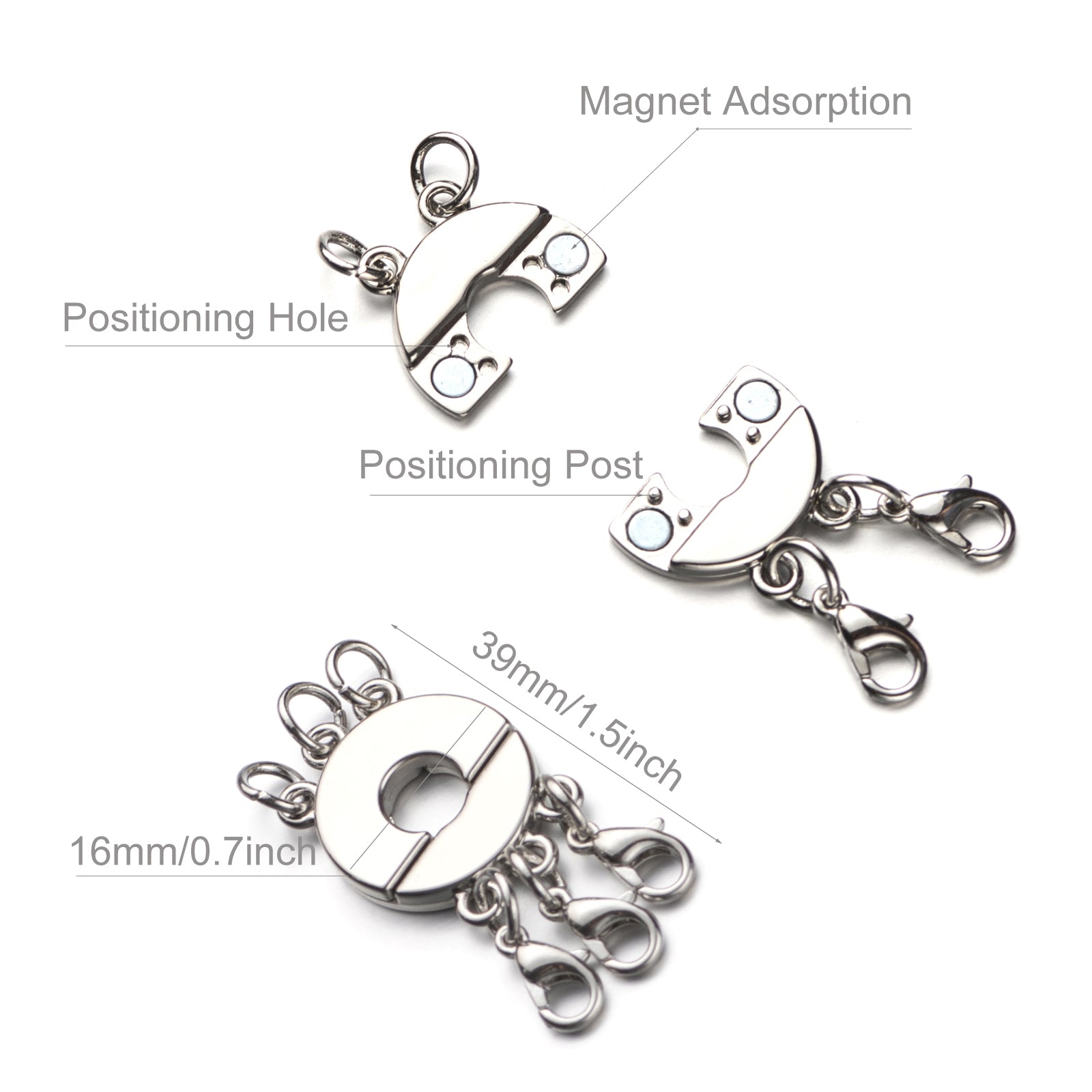 Necklace Separator for Layering, Locking Magnetic Layering Necklace Clasp, Multiple Necklace Clasp 2 Strands Silver/Gold