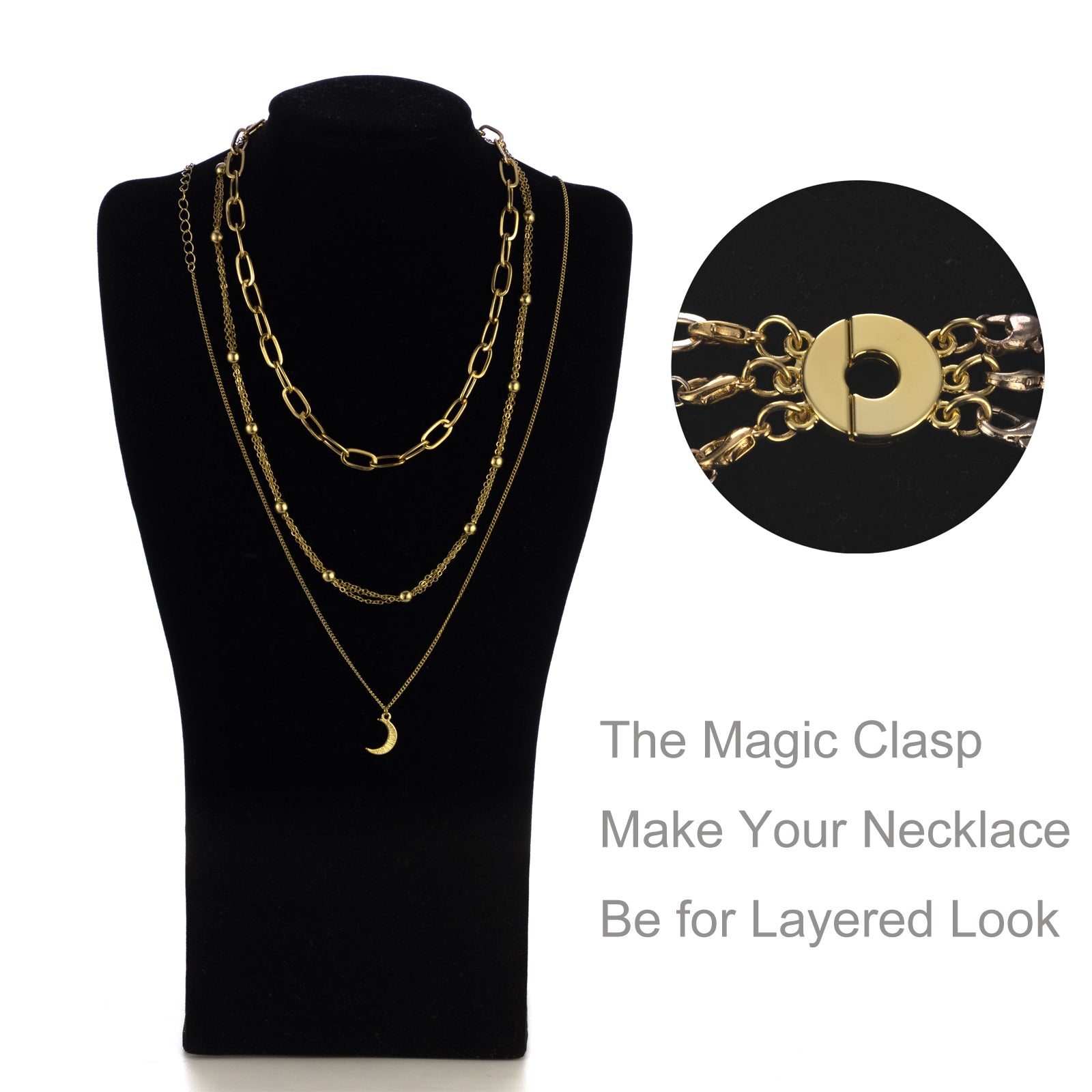 Necklace Separator for Layering, Locking Magnetic Layering Necklace Clasp, Multiple Necklace Clasp 2+3 Strands Silver/Gold