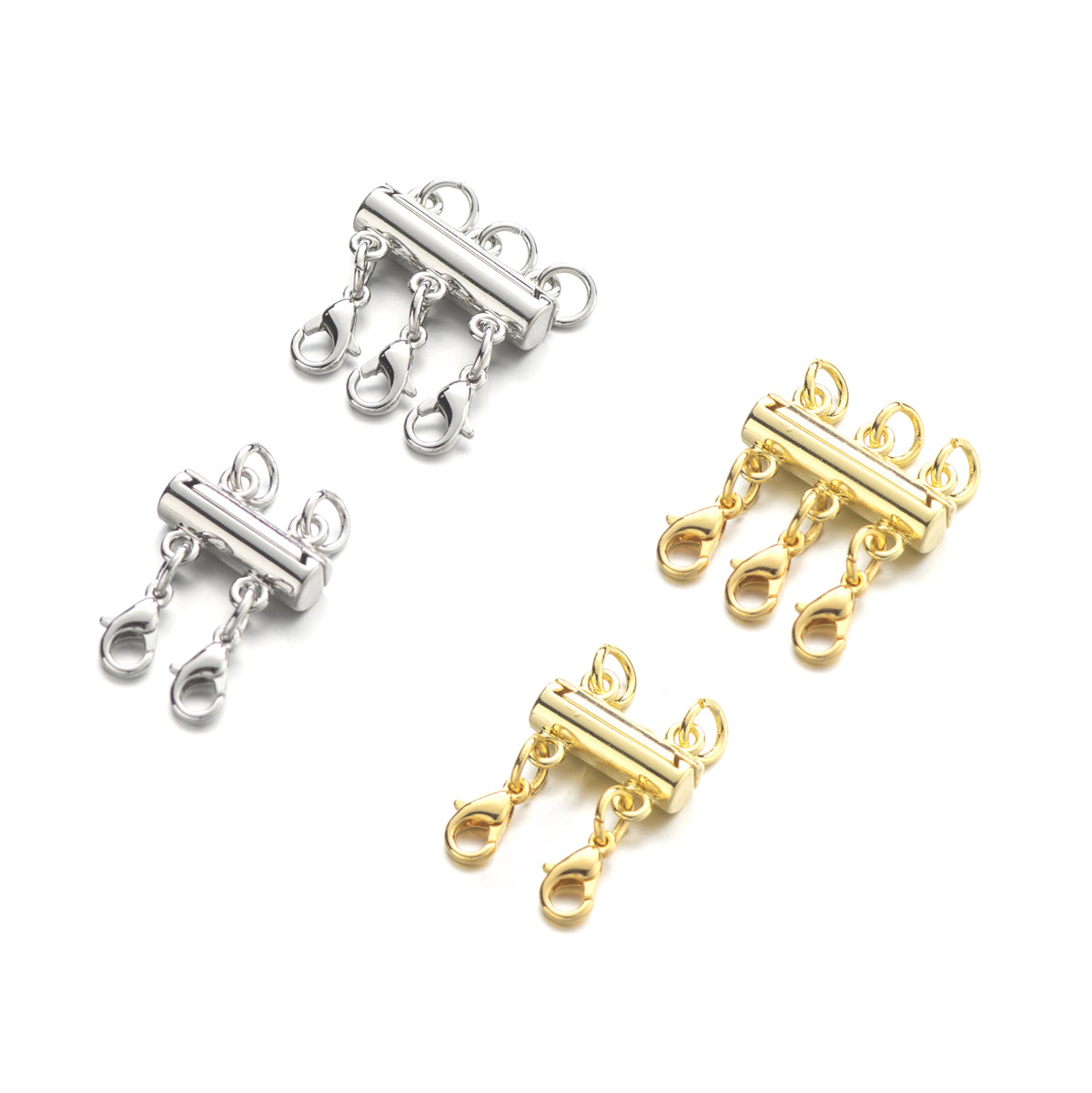 Necklace Layering Clasps Separator for Stackable Necklaces Chains, Necklace Clasps for Layered Look Without Getting Tangled 2+3 Strands (Gold+Silver)