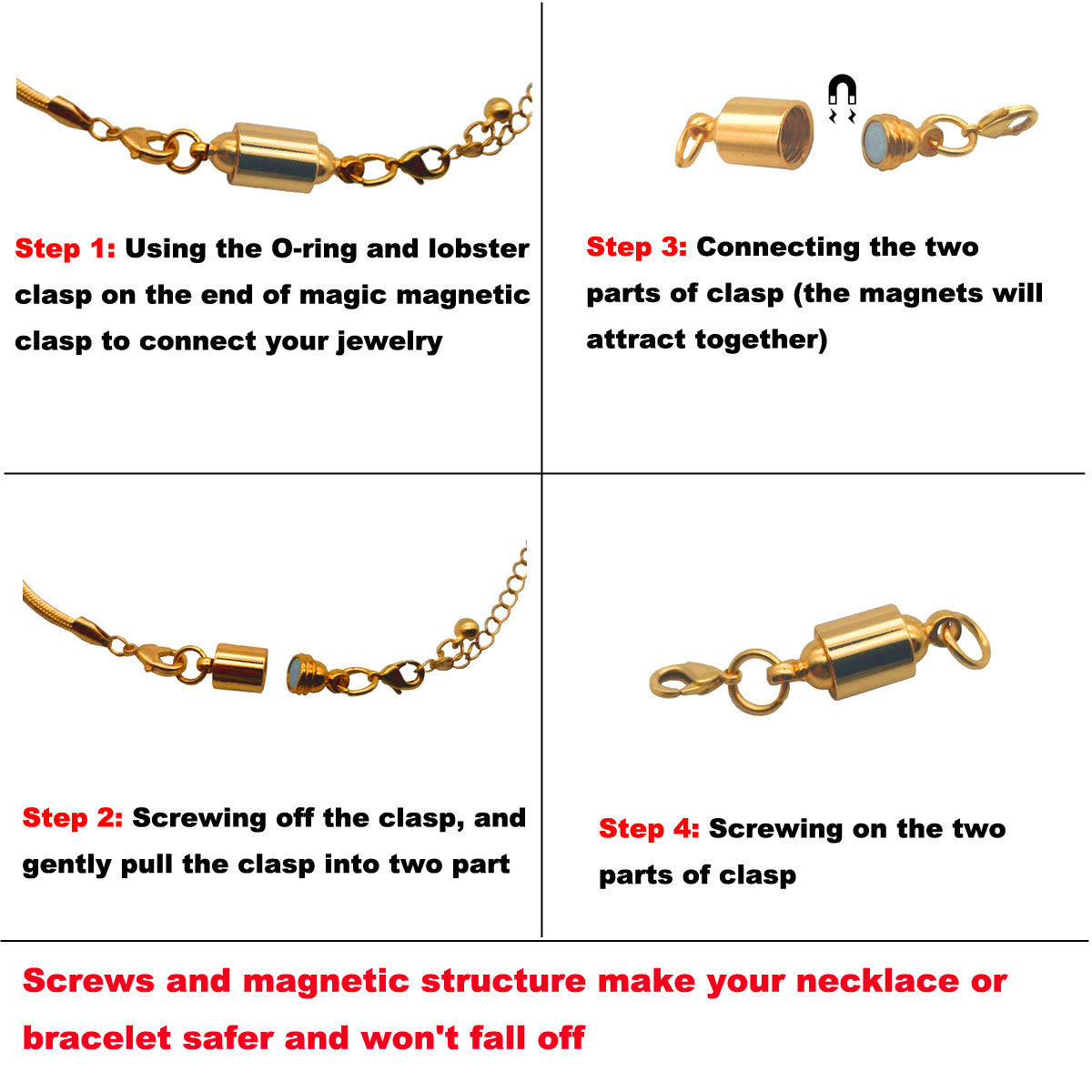 Screw Locking Magnetic Clasps Closures Safety Easy Jewelry Clasps