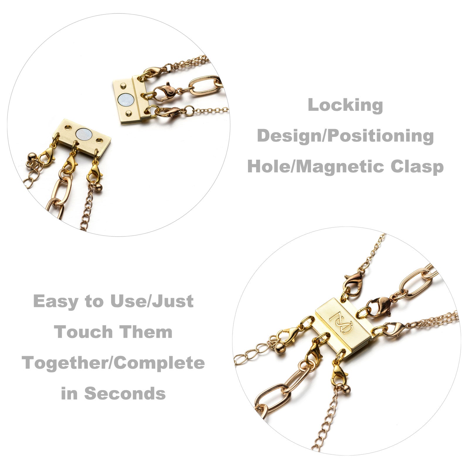 Locking Magnetic Double Necklace Layering Clasp, Separator for Stackable Necklaces