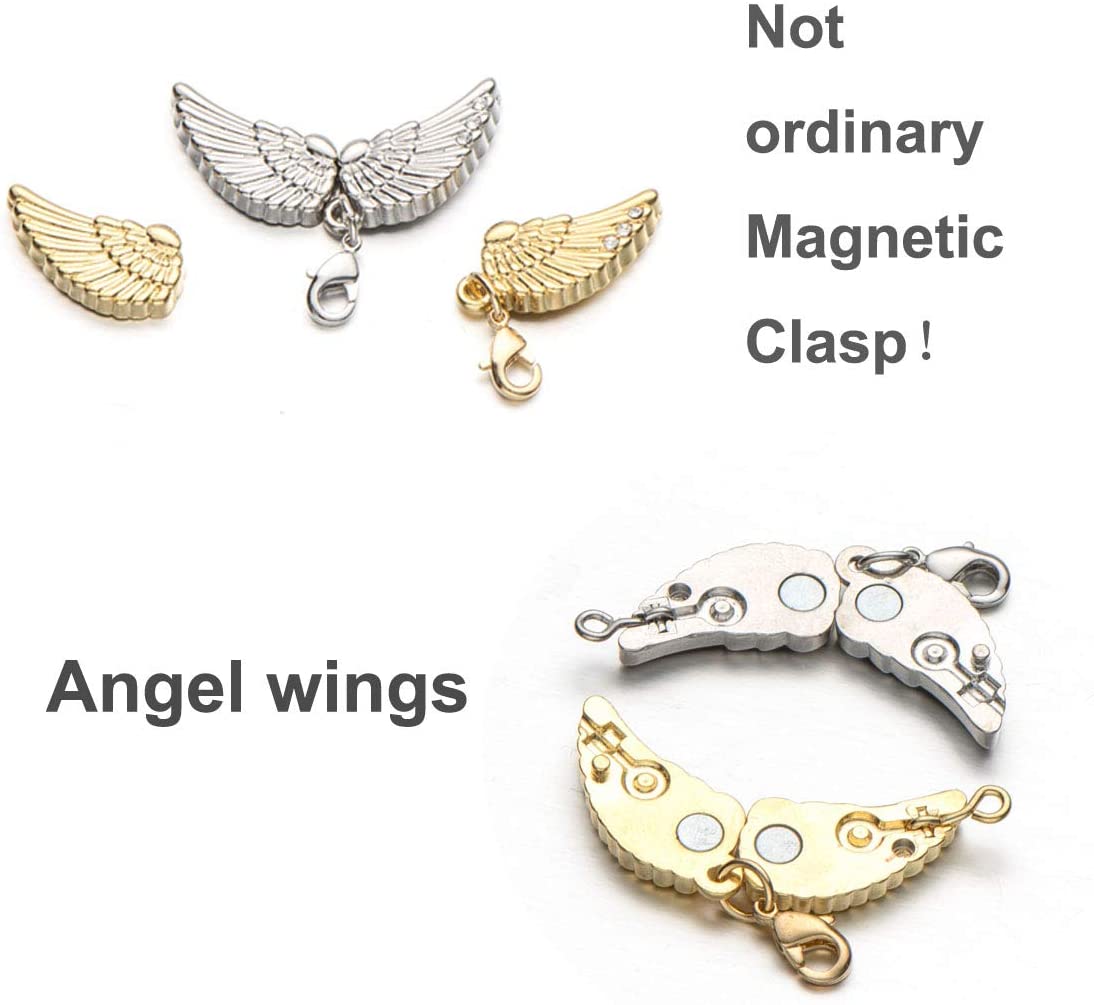 2-in-1 Locking Safety Magnetic Jewelry Clasps Angel Wings Charm Pendants