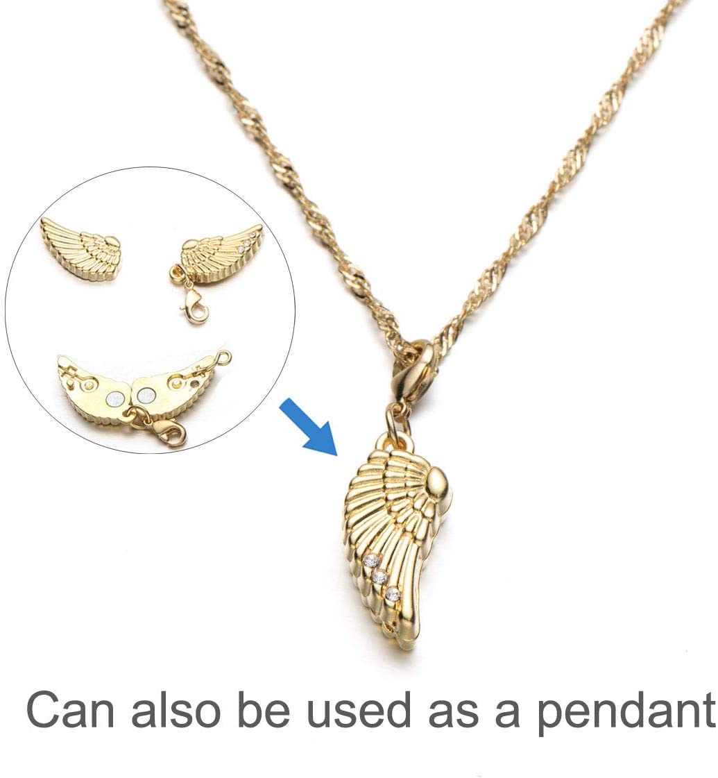 2-in-1 Locking Safety Magnetic Jewelry Clasps Angel Wings Charm Pendants